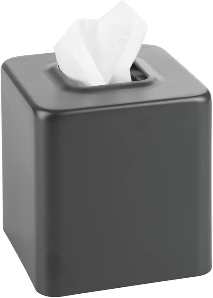 mDesign Metal Square Tissue Box Cover, Modern Facial Paper Holder - Accessories for Bathroom Vanity Countertop, Bedroom Dresser, Night Stand, Desk, Office, End Table - Unity Collection - Graphite Gray
