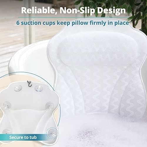 Bath Pillow Bathtub Pillow Back Neck Support Pillow, Spa Cushion for Tub, Relaxing Headrest Bath Pillow, Portable Washable Bathtub Accessories with 3D Air Mesh Thick Soft Bath Pillow (Deluxe)