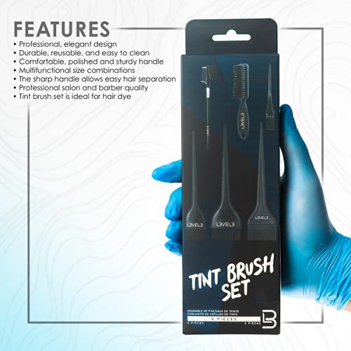 L3 - Tint Brush Set - Professional and Elegant Design - Use for Dye, Tint, and Color Needs - Comfortable and Polished Handle - Level Three Hair Color Brush - 6pc