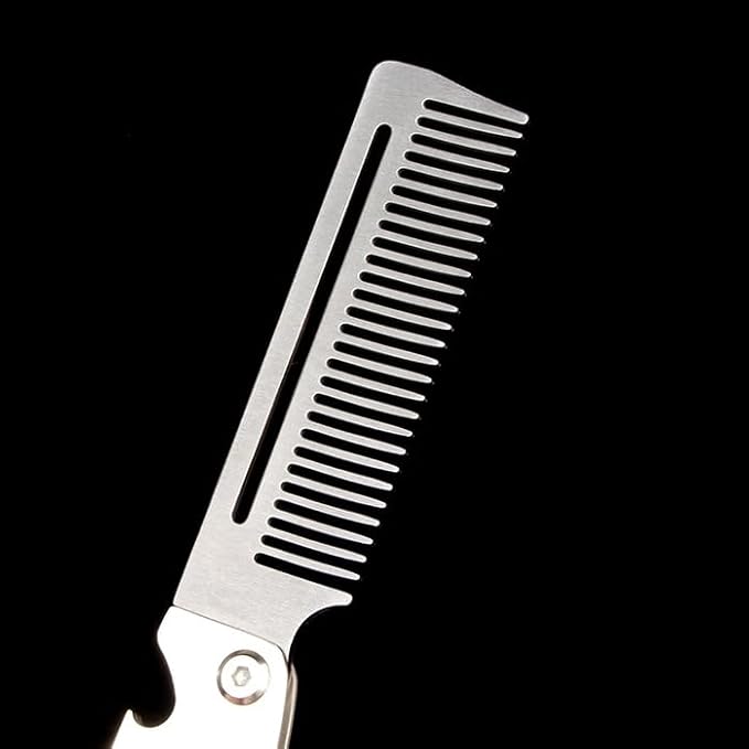 Metal Hair & Beard & Mustache Comb, Multifunctional Folding EDC Pocket Comb With Bottle Opener - Anti-Static for Travel and Everyday Grooming Styling - Silver