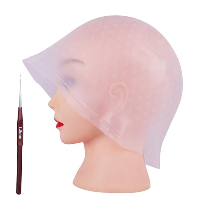 Highlight Caps with Coloring Hair Hook 2 Packs, Frosting Coloring Cap, Professional Salon Silicone Hairdressing Tools