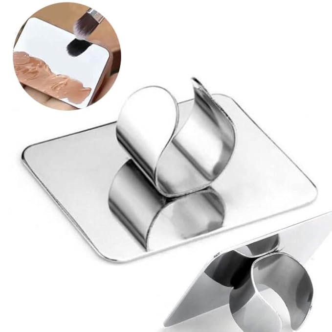 HLLMX 1 PCS Nail Art Palette Nail Art Palette Stainless Steel Cosmetic Makeup Palette Mini Nail Art Cosmetic Ring Palette DIY Art Design Paint Color Mixing Palette Metal Tool