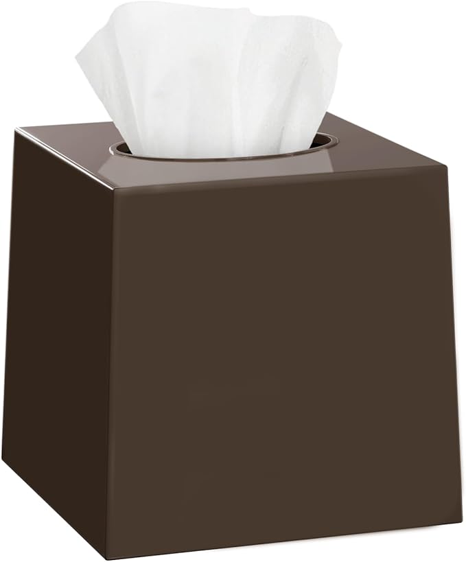 Bronze Tissue Box Cover Square - Plastic Facial Tissue Box Holder - Decorative Cube Tissue Holder Dispenser Fits Any Vanity Countertop, Bedroom Dresser, Office, Bathroom Decor
