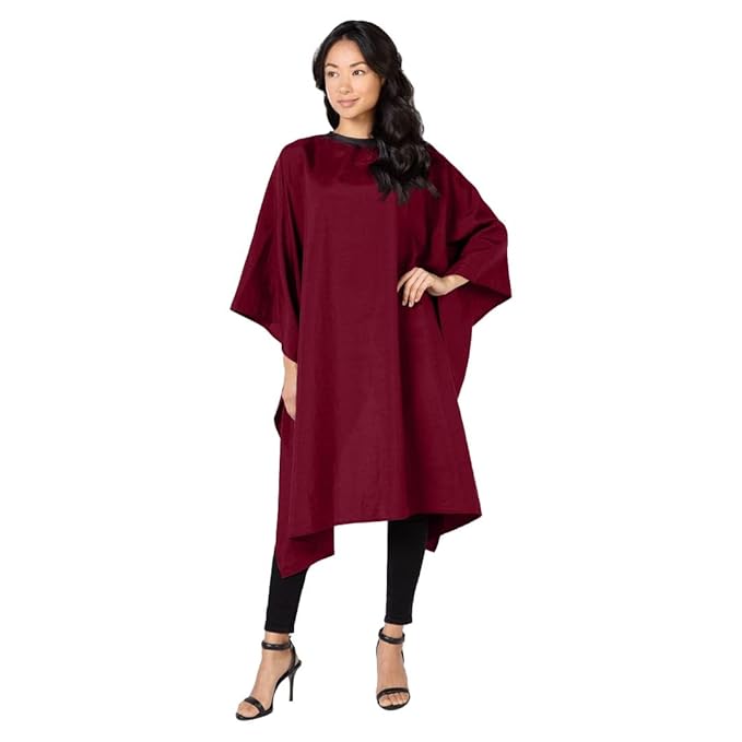 BD Barber Lightweight Crinkle Nylon Hair Cutting/Styling Cape, Water Resistant, Machine Washable, Permanent Crinkle Nylon, Repels Hair, Snap Closure at Neck, Generous 54 x 60 inch Size, Burgundy