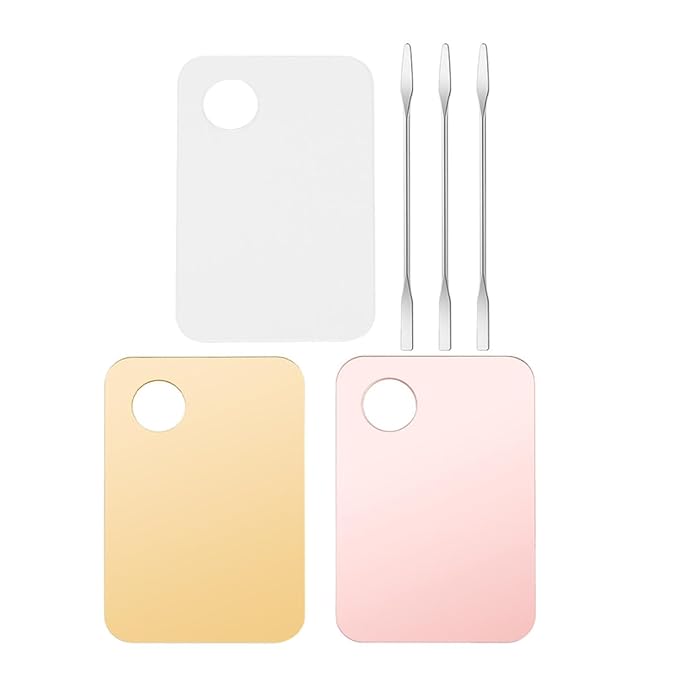 DOITOOL 3 Sets Makeup Mixing Palettes and Foundation Palettes with Metallic Spatulas, Acrylic and Colored Cosmetic Blending Trays for Professional and Personal Beauty Use