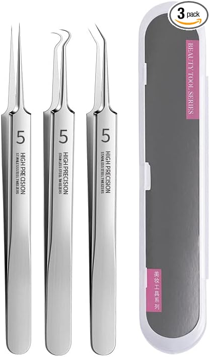 Professional Facial Blackhead Remover Tweezers,Extractor Acne Removal Kit Pimple Popper Tool, Clip for Whiteheads, Acne Clip, Ingrown Hairs Tweezers, Blackheads Remover Extractor, Stainless Steel