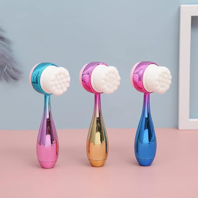 Manual Facial Cleansing Brush 2 in 1Double-Sided Facial Cleaning Brush with Soft Bristles (Electroplated Pink-Gold)