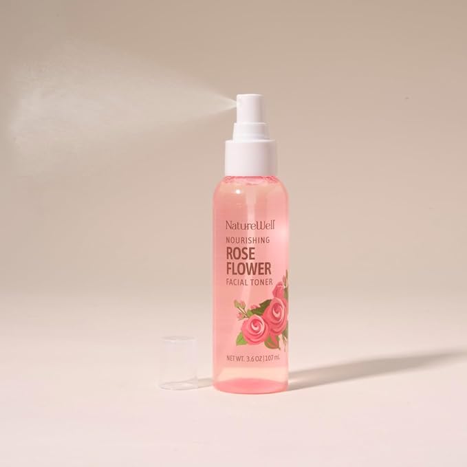 NATURE WELL Rose Water Hydrating Facial Toner Mist for Dewy & Radiant Skin, Refreshing, Conditioning, Soothing, Moisturizing, Perfect for Travel, 4 Fl Oz