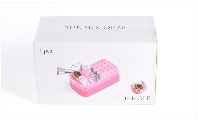 2 in 1 Nail Drill Bit Holder & Nail Drill Bit Cleaner Brush Case 30 Holes Dustproof Nail Drill Bit Display Stand Organizer Box Manicure Drill Bits Cleaning Brush Bits Storage Tool, Grey