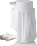 Striped Foaming Hand Soap Dispenser with Leak-Proof Pump for Bathroom and Kitchen Countertop 11oz White