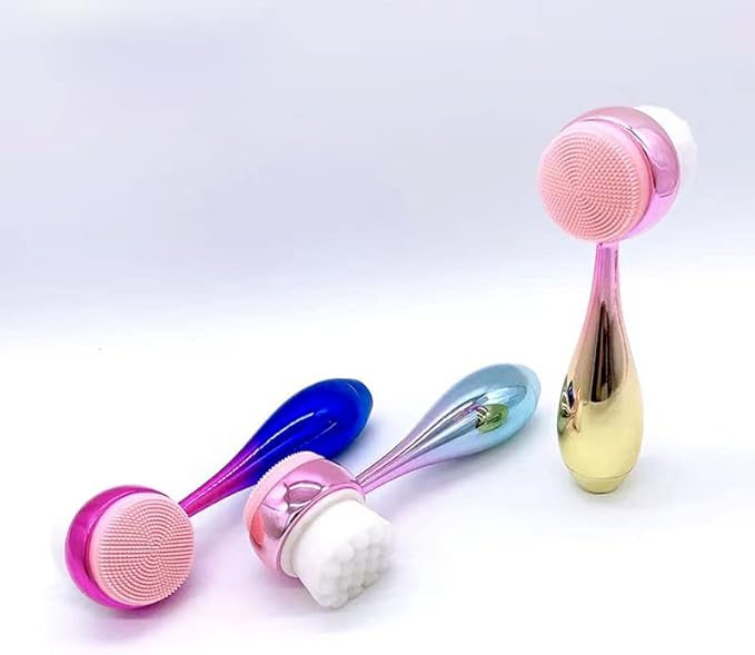 Manual Facial Cleansing Brush 2 in 1Double-Sided Facial Cleaning Brush with Soft Bristles (Electroplated Pink-Blue)