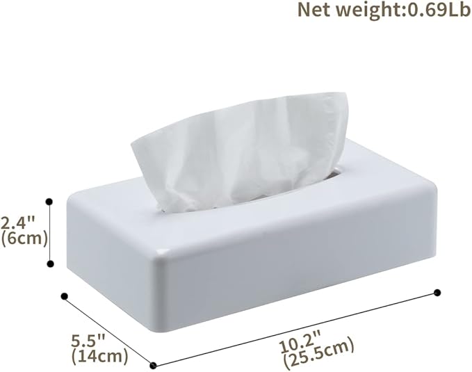 Tissue Box Cover, Rectangular White Wall Mounted Facial Paper Holder Dispenser, Prefert for Storage on Bathroom Vanity, Kitchen, Night Stand, Countertops Office and Car.