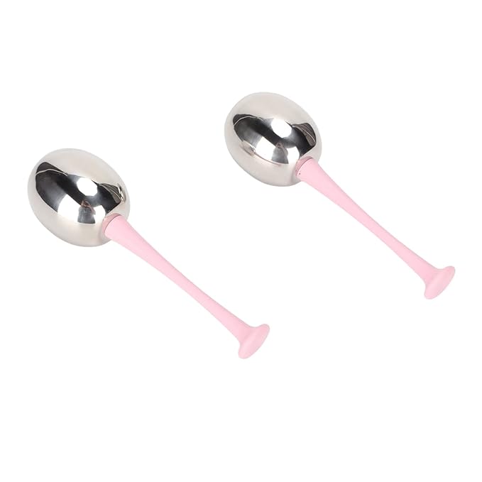 2-Piece Stainless Steel Facial Ice Ball Set - Soothes Skin, Reduces Puffiness & Eliminates Fine Lines, a Skincare Essential, Portable Design, 20ml Cooling Solution, Perfect (Pink Handle)