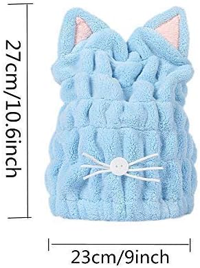 OrangeTag 2Pcs Ultra Absorbent Hair Quick Drying Towel Microfiber Hair Dry Wrap Turban Cute Kitty Ears Cap Bath Tool Hat for Women Girls