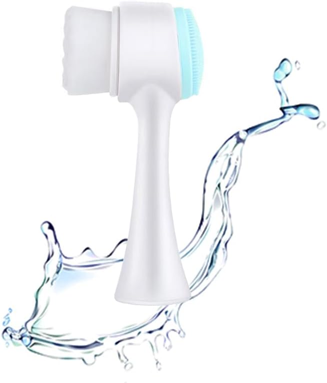 Facial Cleansing Brush 2 in 1Double-Sided Manual Facial Cleaning Brush with Soft Bristles for Deep Pore Exfoliation, Wash Makeup, Massaging (Green-White)