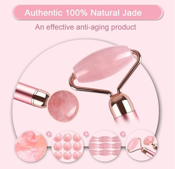 7pcs Facial Jade Roller and Gua Sha Kit, 100% Natural Jade Stone Face Massager for Skin Tightening, Dark Circles, Skin Rejuvenation, Wrinkle Remover, Men and Women Massage Tool Gift Set