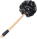 Long Loofah with Handle, Back Scrubber for Shower, Loofah on a Stick (19.09"), Black & White 4.72" Jumbo Mesh PE Pouf, Waterproof Coated Wooden Handle, Non-Slip Grip, Hanging Loop, Men & Women
