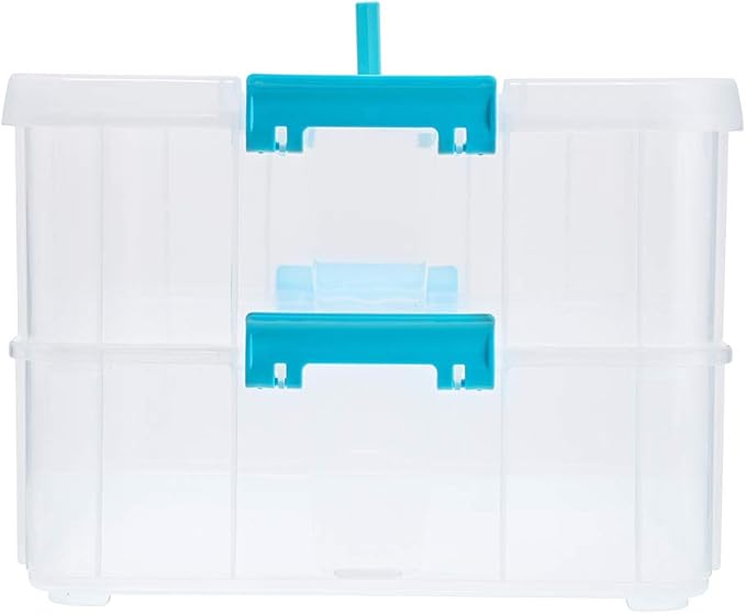 BTSKY 2 Layer Stack & Carry Box, Plastic Multipurpose Portable Storage Container Box Handled Organizer Storage Box for Organizing Stationery, Sewing, Art Craft, Jewelry and Beauty Supplies Blue