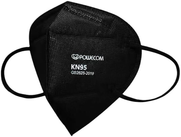 POWECOM KN95 Respirator Face Masks (10 Pack) | Black | Earloop Style