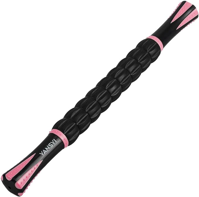 YANSYI Muscle Roller - Professional Deep Tissue Massage Stick with 9 Rollers for Athletes, Portable Soreness Relief for Back & Leg Pain, Post-Workout Recovery Tool (Pink)