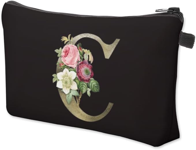 Deanfun Makeup Bag, Bride Bridesmaid A-Z Make Up Bag, Small Personalized Initial Letter 3D Printings Waterproof Cosmetic Bags for Women (C)
