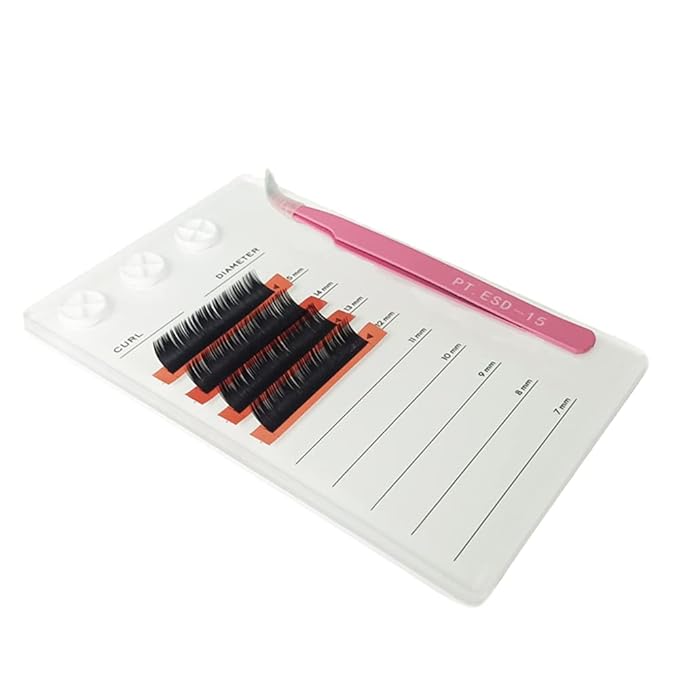 Eyelash Grafting Pallet, Acrylic Lash Tile holder, 7-15mm Scale Glue Cups Eyelash Extensions Storage Gasket Pads with Suction for Tweezers (white)