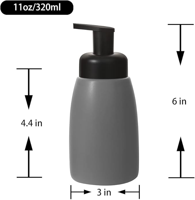 Foaming Hand Soap Dispenser Ceramic Jar Foam Dish Soap Dispenser for Bathroom and Kitchen Sink, Liquid Pump Bottle for Shampoo, Body Wash, Hand Soap, Grey