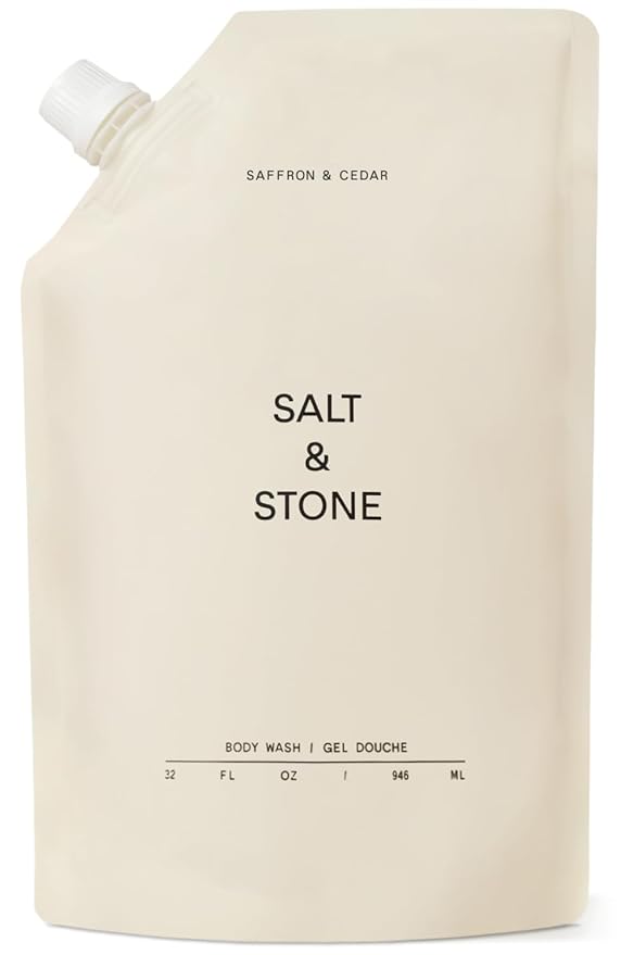 Salt & Stone Body Wash with Antioxidants for Deep Moisture | For Women & Men, Sulfate, Paraben, & Dye Free, Leaving Skin Soft and Hydrated | Saffron & Cedar Refill 32 fl oz
