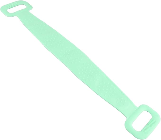 Silicone Back Scrubber Strap Double Sided Exfoliating Bath Shower Cleaning Belt Ergonomic Design for Men Women Kids Elderly Soft Dense Brush Hair Body Massage Tool (Green)