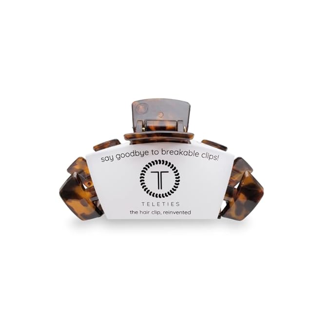 TELETIES - Large Hair Clip - Strong Grip, Bendable Teeth, Comfortable Curved Design - Ideal for Thick Hair - For All Hair Textures - Tortoise