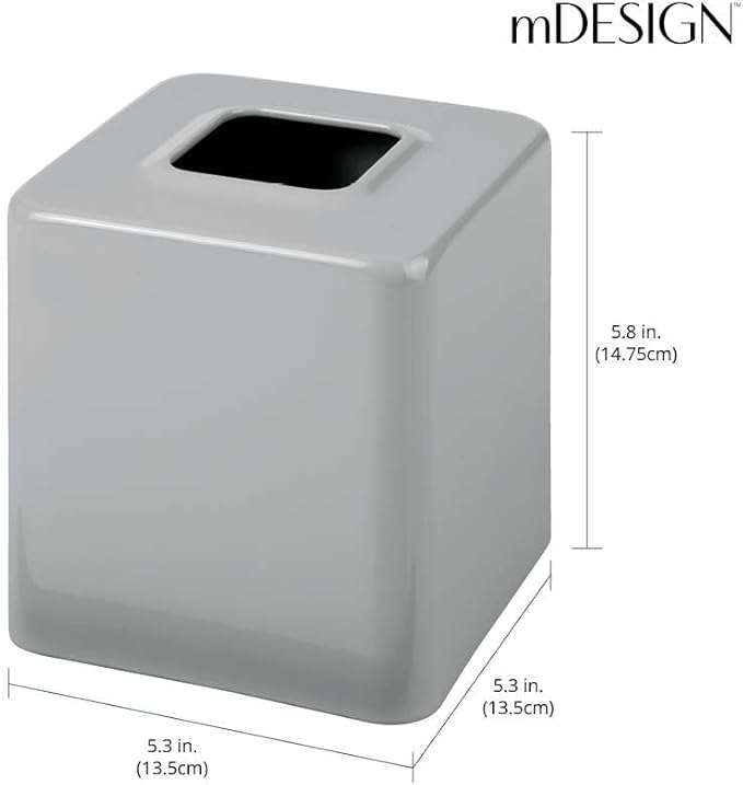 mDesign Metal Square Tissue Box Cover, Modern Facial Paper Holder - Accessories for Bathroom Vanity Countertop, Bedroom Dresser, Night Stand, Desk, Office and End Table - Unity Collection - Gray