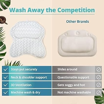 Bath Pillow Bathtub Pillow Back Neck Support Pillow, Spa Cushion for Tub, Relaxing Headrest Bath Pillow, Portable Washable Bathtub Accessories with 3D Air Mesh Thick Soft Bath Pillow (Deluxe)