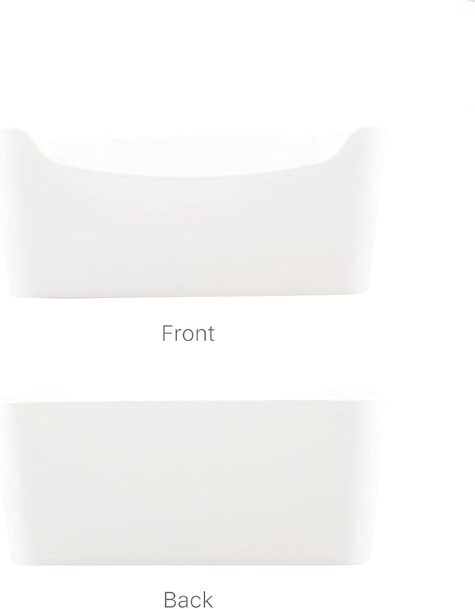 2 Pack Large Plastic Storage Bins with Handles, 13.7x10.2x5.7 Inch Stackable White Organizer Containers for Kitchen, Pantry, Closet, Bathroom, Office, Cabinet, Drawer, Snack, Toy & Makeup Organization