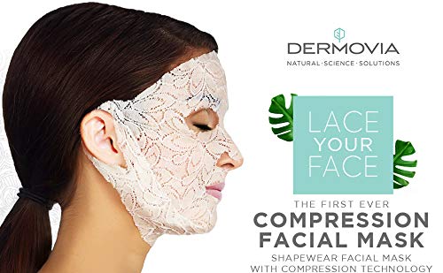 LACE YOUR FACE Patented Compression Facial Mask, AS SEEN ON SHARK TANK, Reusable Biodegradable Cotton Anti Aging Skin Care, Brightening Bearberry, Single