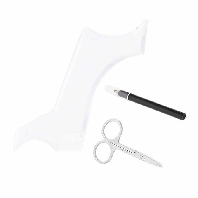 3pcs Mens Beard Shaping Tool Set - Professional Beard Styling Tools with Scissors, Comb & Pen for Precise Grooming At Home