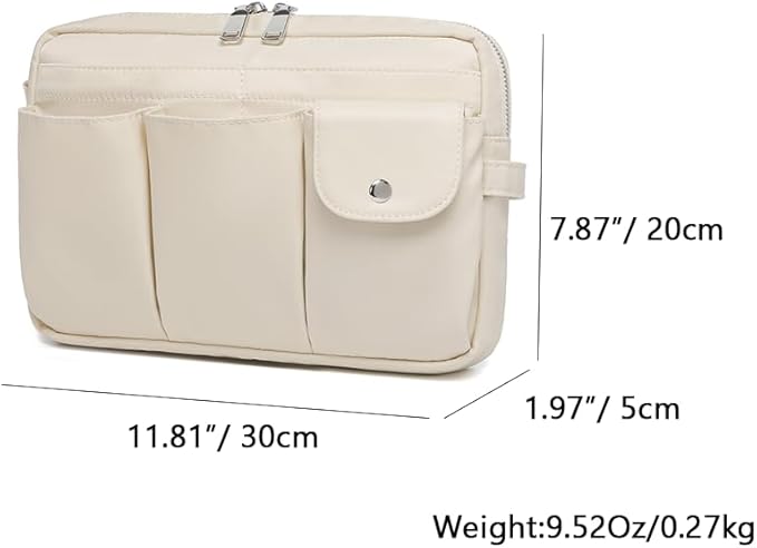 Storage Bag-arge Cosmetic Bag for Women Travel Makeup Bag Zip Up Bag Pure Cotton Canvas Can be Suspended (Creamy White)