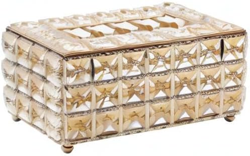 Geesatis Tissue Box Cover, Rectangle Tissue Box Holder, Rectangular Napkin Facial Tissues Holder for Bathroom Toilet Bedroom Living Room Table Desk Office Dresser, 1 Pcs Gold 8''x4.5''x3.5''