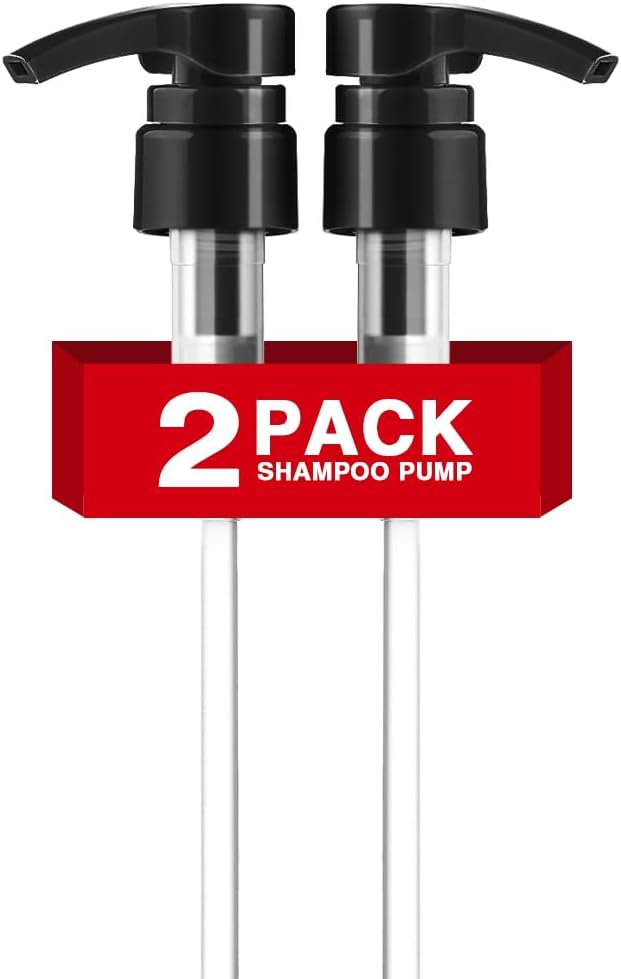 2-Pack Shampoo Pump for Liter 33.8 oz Shampoo and Conditioner, Pump Dispenser Fits Most Salon Brand Bottles with 1.1 inch Wide Opening, Black Replacement Pump for Hair Products, Body Wash, Lotion, Gel
