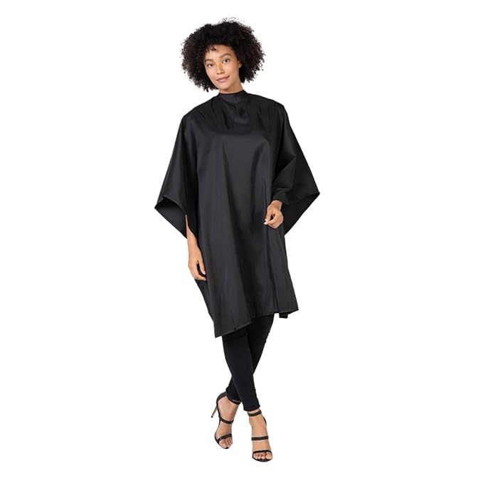 Betty Dain Shimmer Cutting/Styling Cape, Lightweight Iridescent Nylon, Snaps Adjust Up To 22 Inch Neck Closure, Water Resistant, 54" Wide x 62" Length x 22" Back, Black