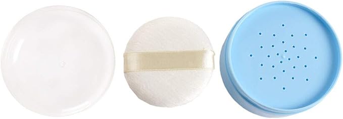 After-Bath Puff Box Empty Body Powder Container Dispenser Case with Sifter and Powder Puffs for Home and Travel Use