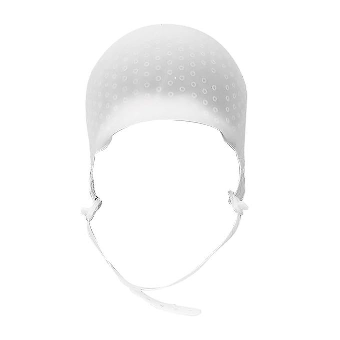 Silicone Hair Highlighting Cap Reusable, DIY Hair Coloring Dyeing Hat with Adjustable Strap, Highlight Cap Tool for Home & Salon Use (White)