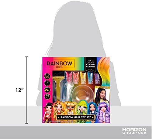 Rainbow High Rainbow Hair Stylist by Horizon Group USA, Includes 5 Vibrant Hair Coloring Gels, 3 Clip-in Extensions for Less-Mess, Mixing Bowl & Brush, Temporary Hair Coloring for Kids