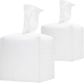 HOMOTEK 2 Pack Tissue Box Cover,PU Leather Tissue Holder,Square Decorative Facial Tissue Cube Paper Organizer Dispenser for Bathroom, Night Stands, Desk, Car 5X5X5'' - Woven Waffle, Pure White