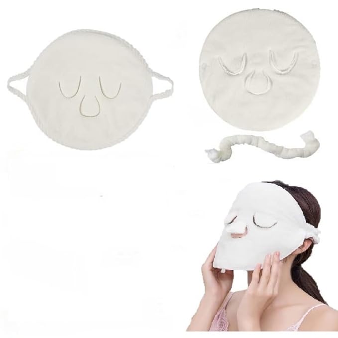 BLACKCROWN 4 Holes Towel Mask Reusable Face Towel Mask Cold Hot Compress Facial Steamer Moisturizing Beauty Skin Care Spa Towels for Facial Steamer Mask for Women Girls (2 Pack)