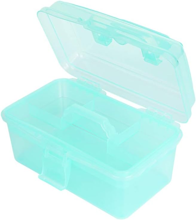 BangQiao Multipurpose Plastic Art and Craft Supply Storage Container Bin Case with Removable Tray and Handle, First Aid Box Organizer, Clear&Green