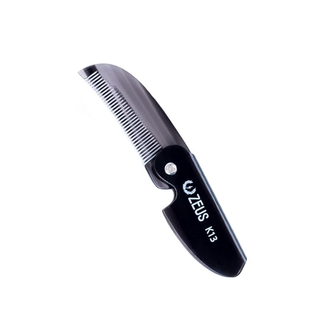 ZEUS Folding Mustache Comb for Men, Handmade Saw-Cut Pocket Comb for Men’s Beard & Moustache Grooming, Compact & Travel Friendly (Black) K13
