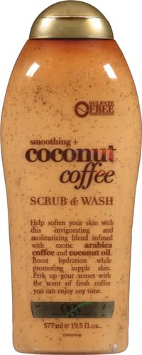 OGX Smoothing + Coconut Coffee Exfoliating Body Scrub with Arabica Coffee & Coconut Oil, Moisturizing Body Wash for Dry Skin, Paraben-Free with Sulfate-Free Surfactants, 19.5 Fl Oz (Pack of 2)