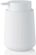 Striped Liquid Hand Soap Dispenser with Leak-Proof Pump for Bathroom and Kitchen Countertop 11oz White