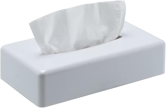 Tissue Box Cover, Rectangular White Wall Mounted Facial Paper Holder Dispenser, Prefert for Storage on Bathroom Vanity, Kitchen, Night Stand, Countertops Office and Car.