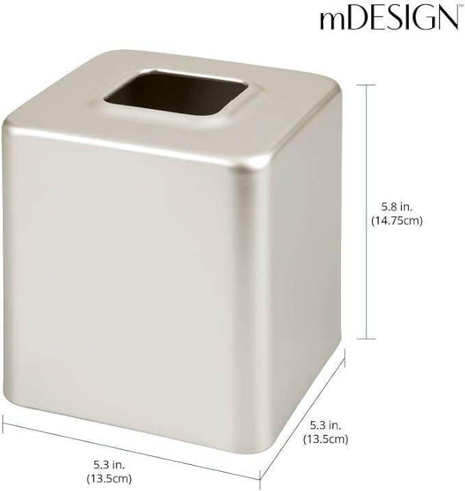 mDesign Steel Square Tissue Box Cover, Modern Facial Tissue Holder for Bathroom Vanity Countertops, Bedroom Dressers, Night Stands, Desks, Office and Tables - Unity Collection - Satin